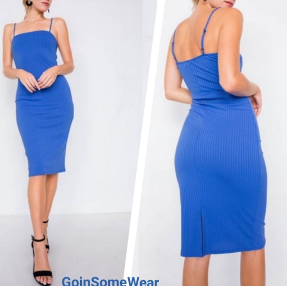 Sexy Chic Blue Solid Knit Ribbed Bodycon Dress